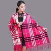 Winter Scarf, Knitted Shawl, Dual-use Multifunctional Plaid Coat for Women, Thickened with Tassels and Sleeves, Cheongsam Cape