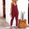 American Shiying Solid V-neck Sling Jumpsuit Women 2025 Summer New High Waist Straight Jumpsuit Women