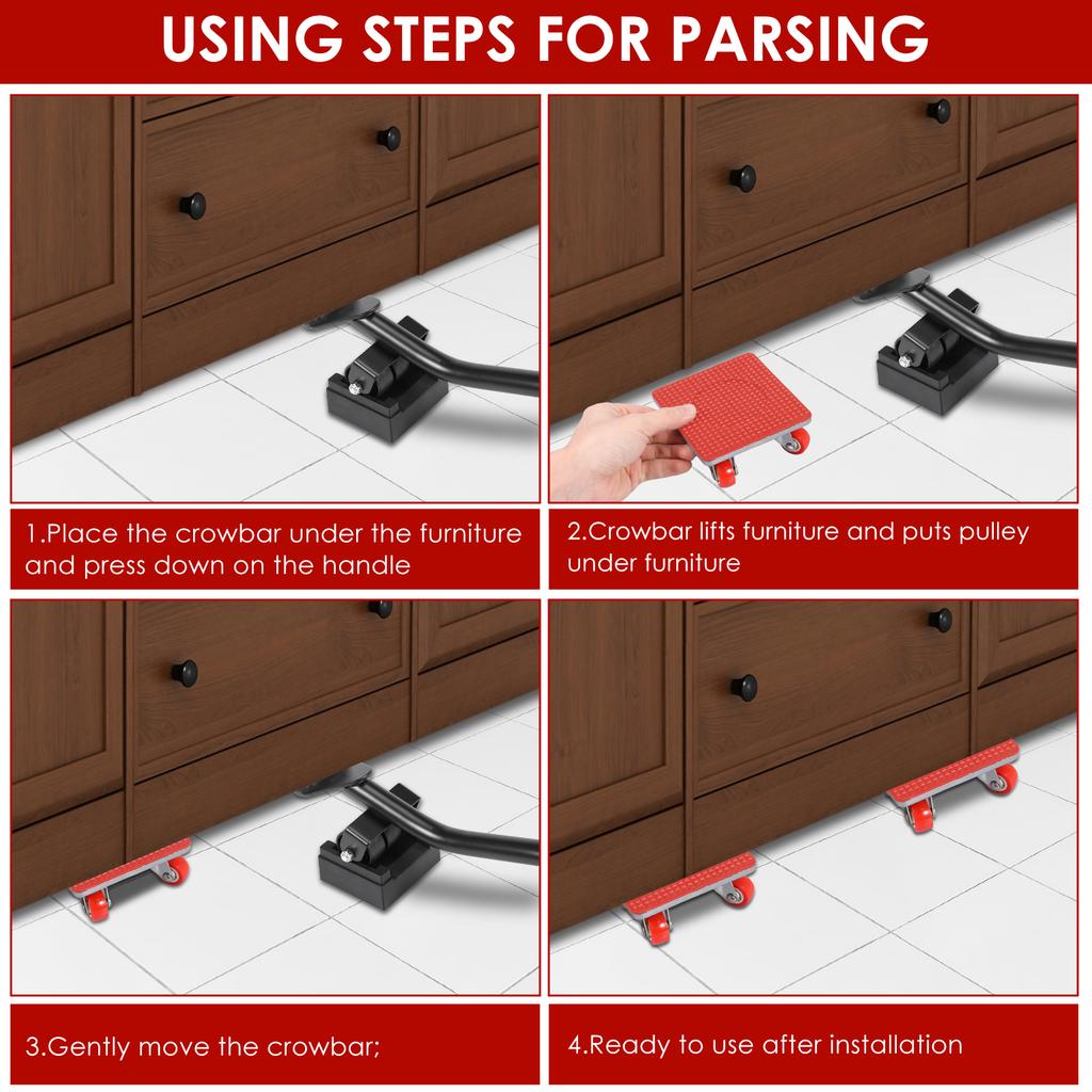 Furniture Dolly 4 Wheels Heavy Duty Furniture Mover with 360° Rotating Wheels Furniture Lifter for Moving Furniture Appliances