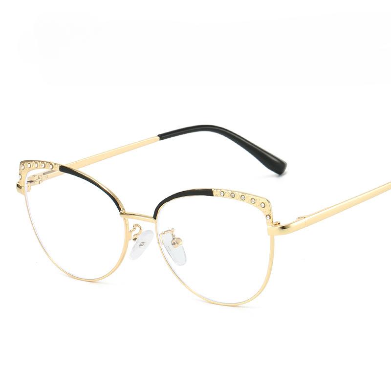 Senior Cat Eye Metal Glasses Women Men Rhinestone Metal Frame Computer Eye Protection Anti Blue Light Eyeglasses