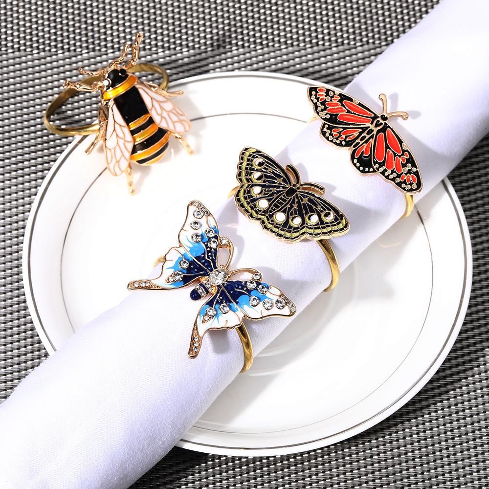 2 PCS Western Restaurant Hotel Table Decoration Napkin Buckle, Cute Butterfly Dragonfly Bee Napkin Ring, Creative Napkin Ring