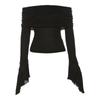 Fashion New Solid Slim Fit Off Shoulder T-shirt Women Sexy Backless Flare Long Sleeve Tshirts Woman Street Y2K Elegant Casual Lady Tee Shirt 24574