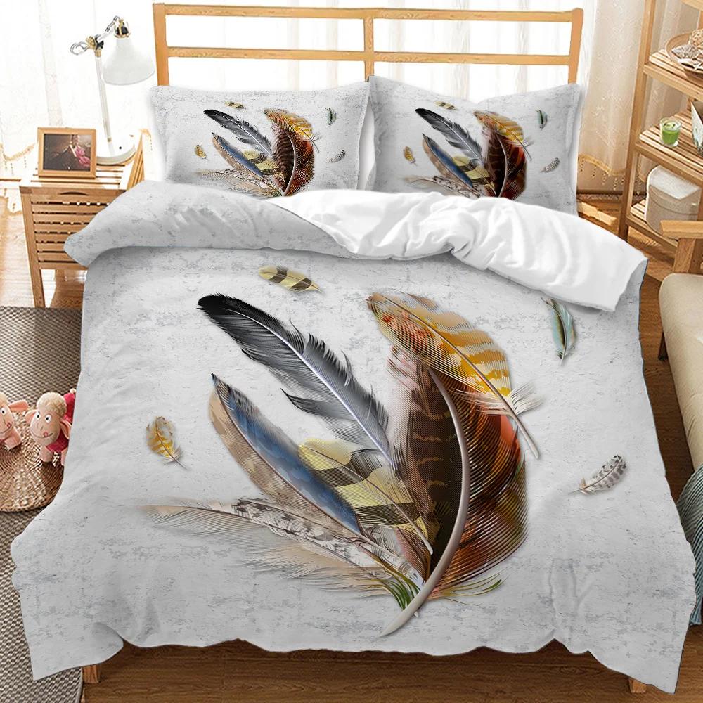 Feather Duvet Cover Vaned Types And Natal Contour Flight Bird Feathers Animal Skin Element Print King Size Polyester Qulit Cover