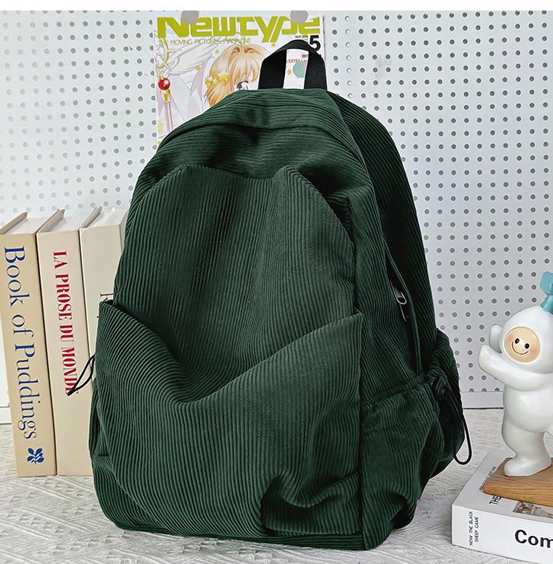 

Рюкзак в стиле Мори Харадзюку из вельвета - Простой, однотонный, большой вместимости для старшеклассников зелёный