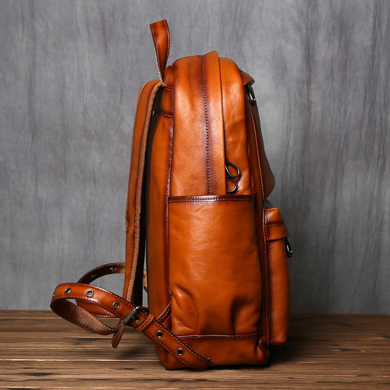NZPJ Genuine Leather Men's Backpack Retro Top Layer Cowhide Casual Computer Bag European And American Fashion Travel Bag