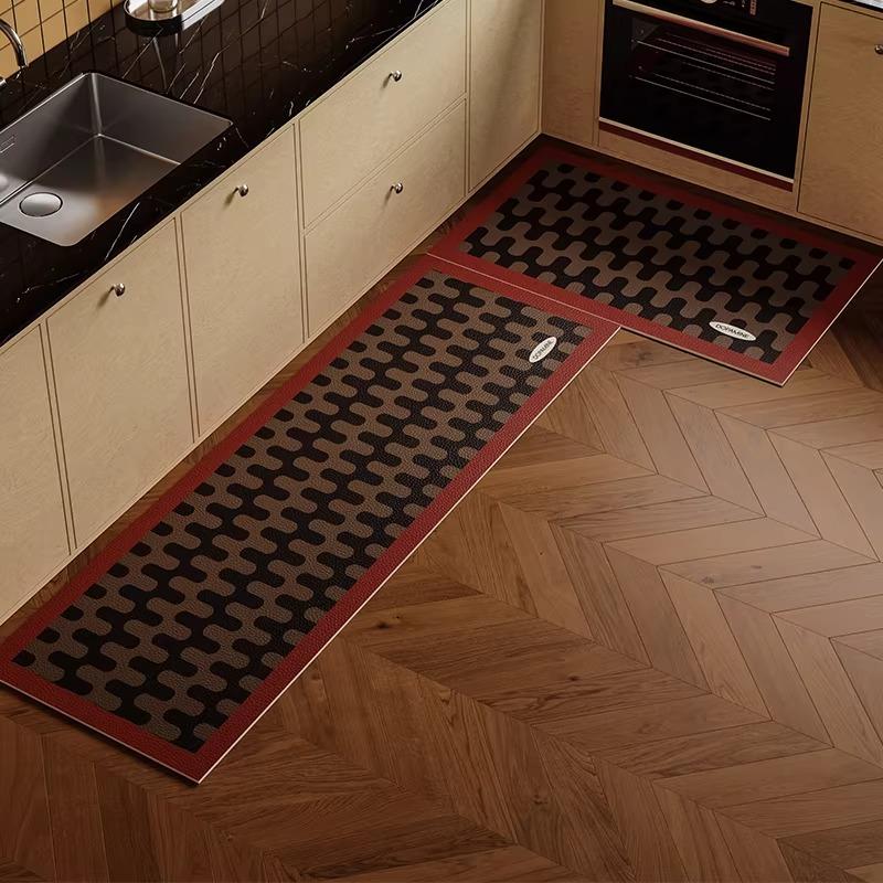 Retro Kitchen Rug PVC Waterproof Leather Carpet Blue Striped Long Floor Mat Oil-proof  Non-slip Home Decor Alfombra De Cocina