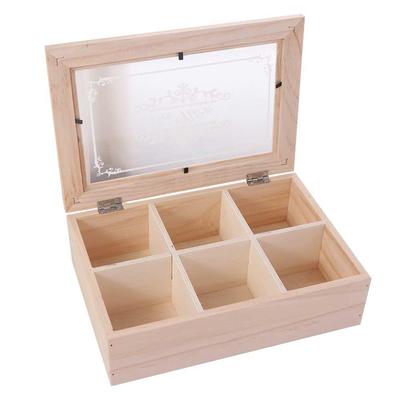Boîte à thé en bois à 6 compartiments avec couvercle transparent Porte-sachets de thé peu encombrant Boîte d'exposition multifonctionnelle anti-poussière pour bijoux Aromathérapie