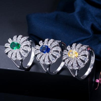 J0104 Schlichter Blumenring Mikro-eingelegter Zirkon Umweltfreundliche Kupfergalvanisierung Farberhaltender Handschmuck