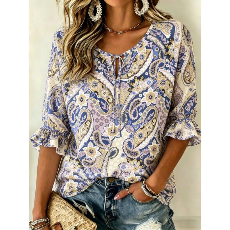 Lazy Style Loose Women's Half Sleeve Top, Creative Full 3D Print, Light Breathable Age-Reducing Home Outdoor Shirt