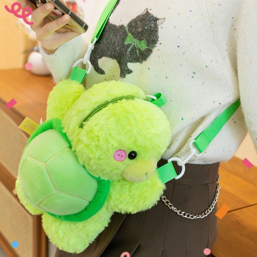 Animals Green Turtle Plush Backpack Phone Bag Cartoon Plush Schoolbag  Lady