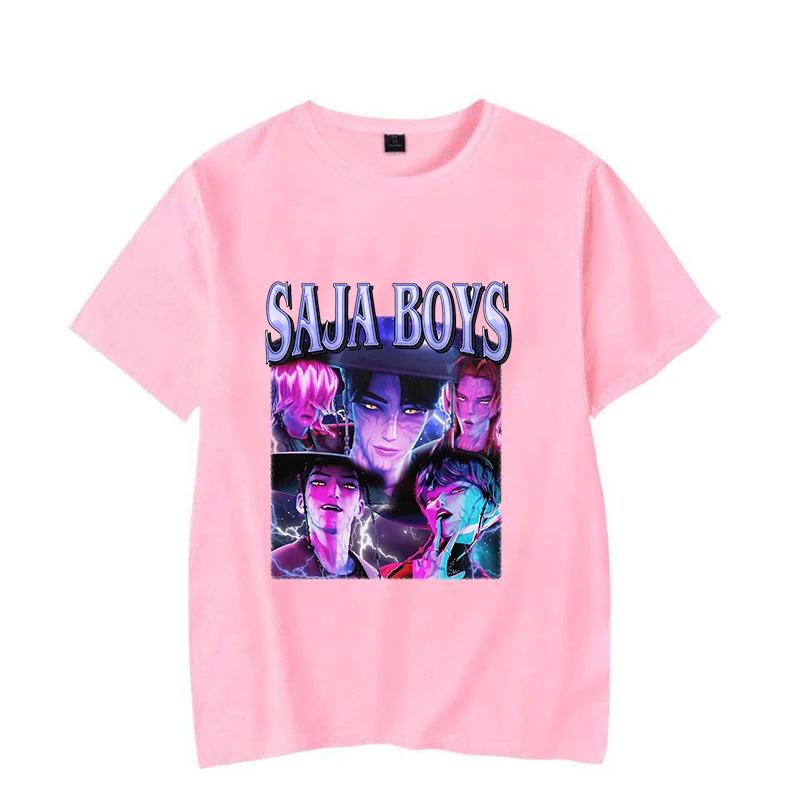Fashionable men, popular anime Kpop Devil Hunter Saja boy pattern printed pure cotton short-sleeved T-shirt, loose Harajuku top
