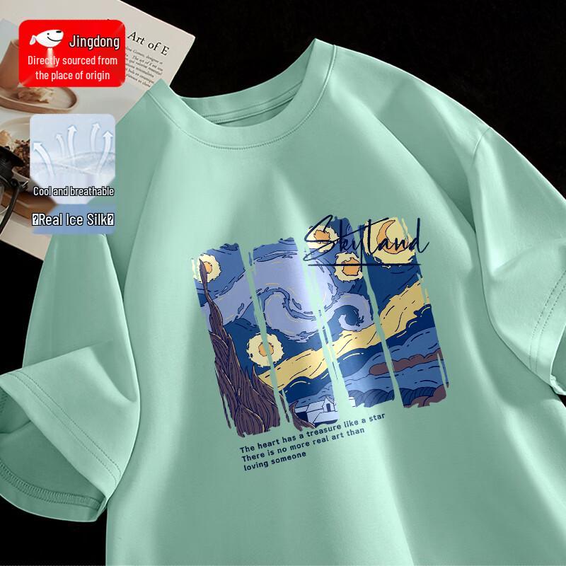 CHUJI Men s Ice Silk Loose Fit Short Sleeve T-Shirt with Starry Sky Print 3XL