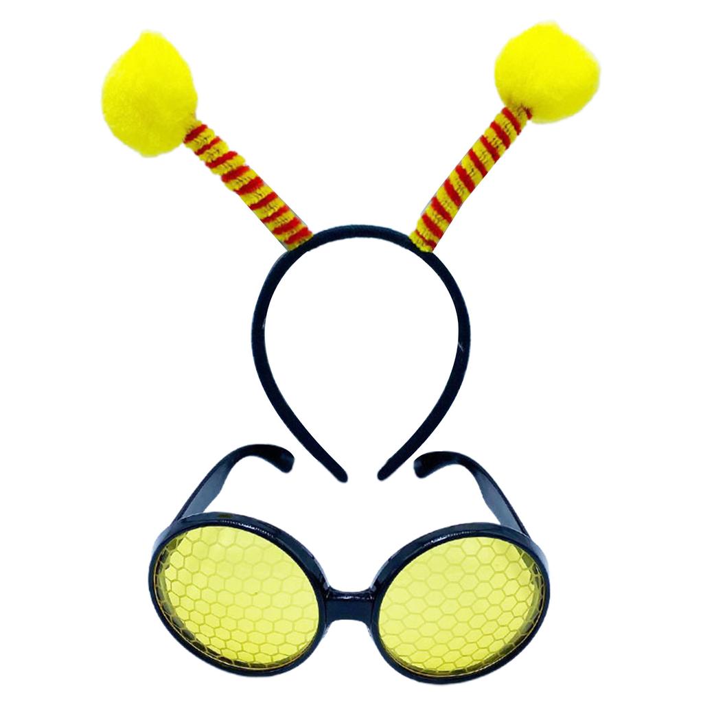 1set Novelty Cartoon Bee Shape Hair Hoop Cosplay Bee Shape Sunglasses Party Headwear for Teenagers Adult