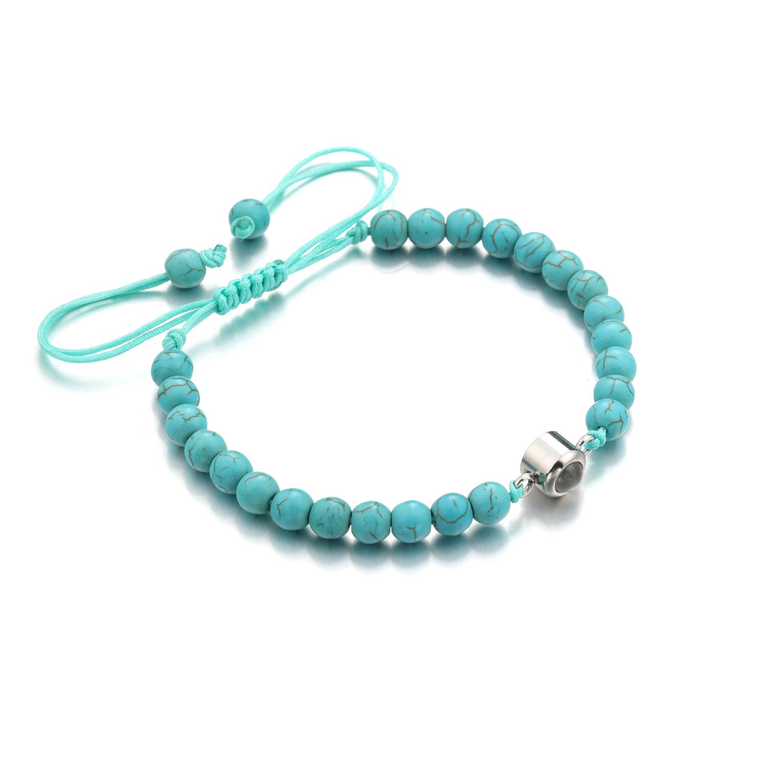 

Stainless Steel 100 Languages I Love You Projection Bracelet with Frosted Stone & White Turquoise for Couples