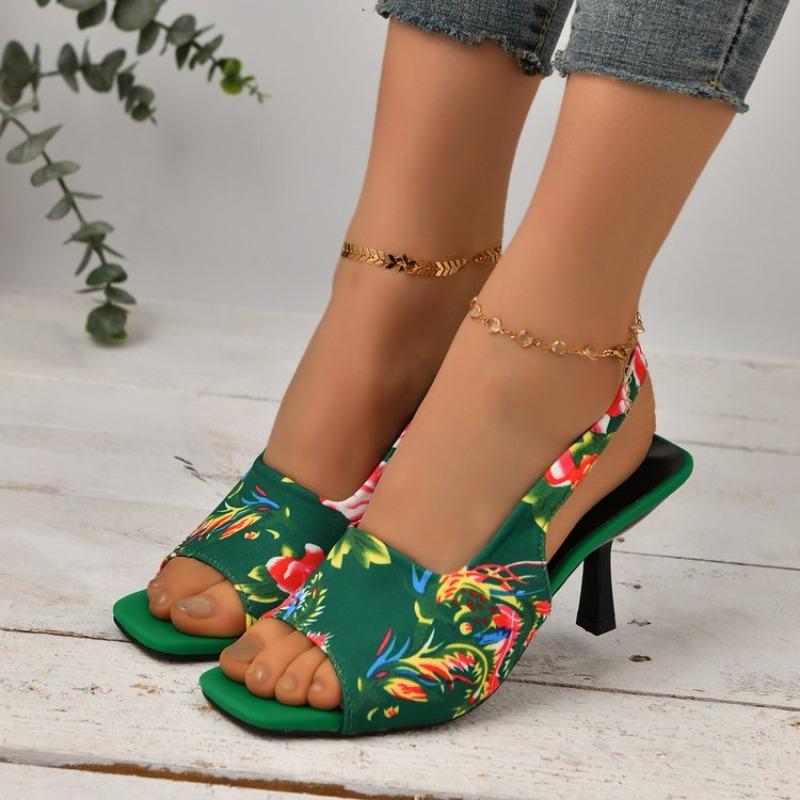 Women Shoes 2026 Spring New Flower Women Heels Sandals Sexy Dress Thin Heel Pointed Toe Ladies High Heels