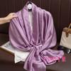 Universal in all seasons, solid-color simulated silk scarf for women, small neck decoration, versatile for women, long silk scarf, shawl for women