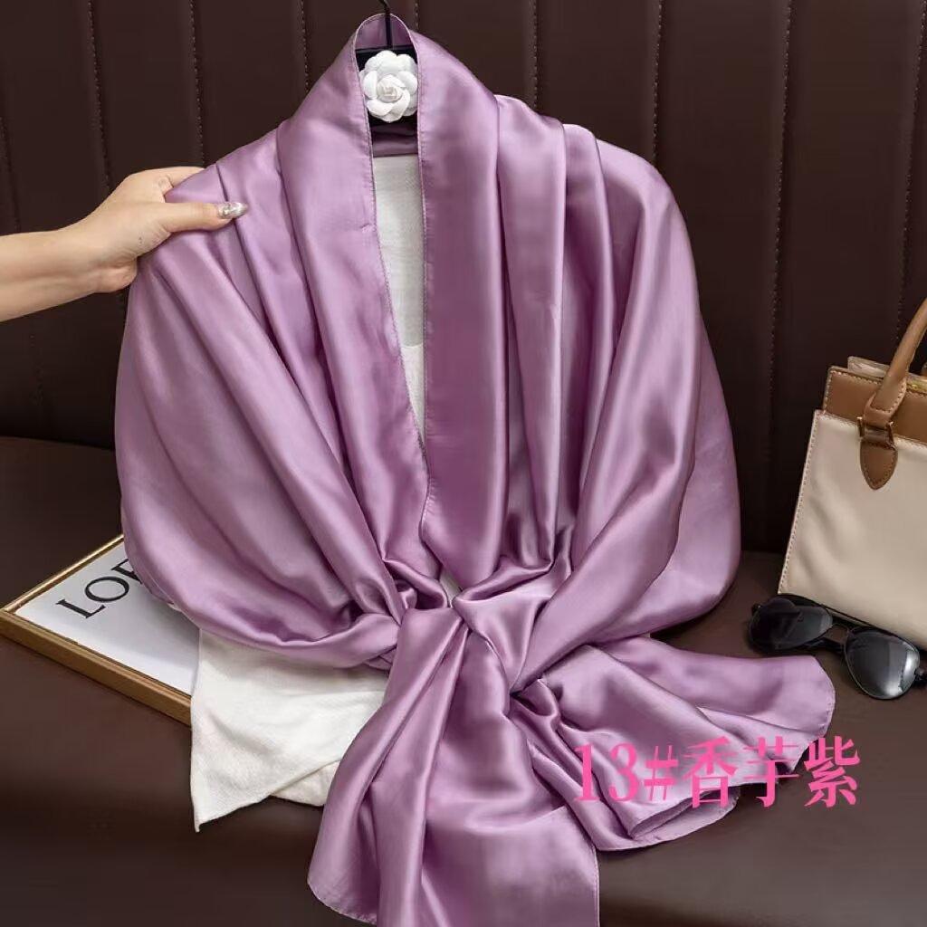 Universal in all seasons, solid-color simulated silk scarf for women, small neck decoration, versatile for women, long silk scarf, shawl for women