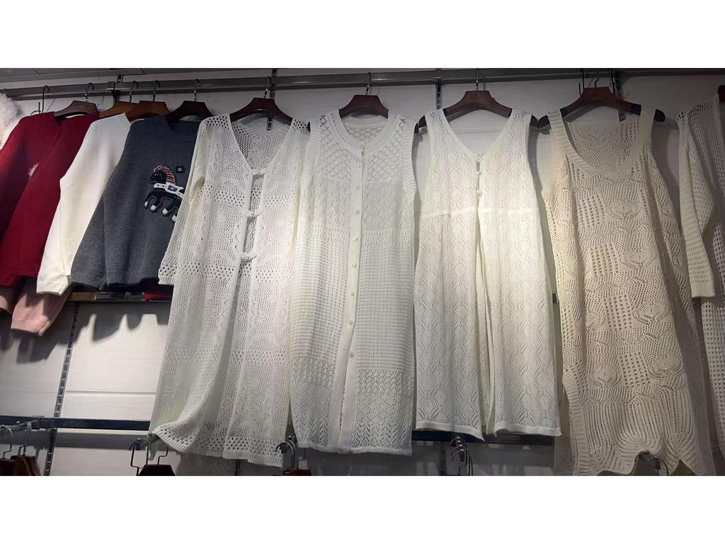 French White Sleeveless Summer Knit Cardigan & Sunscreen Cover-Up Dress