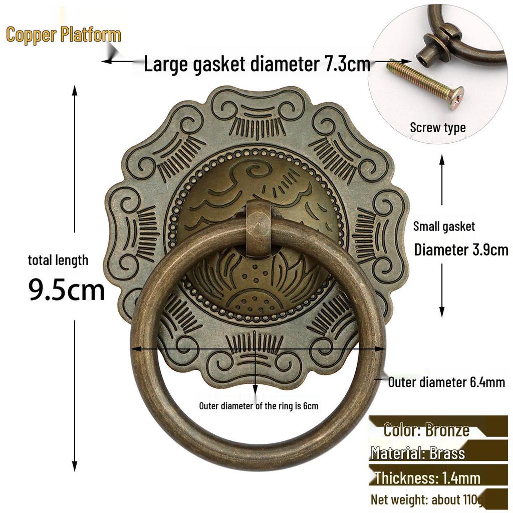 Antique Style Pure Copper Hexagonal Handle for Cabinets & Drawers - Retro Chinese Hardware Accessory