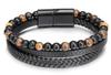 Multilayer Leather Bracelet Tiger Eye Black 21cm
