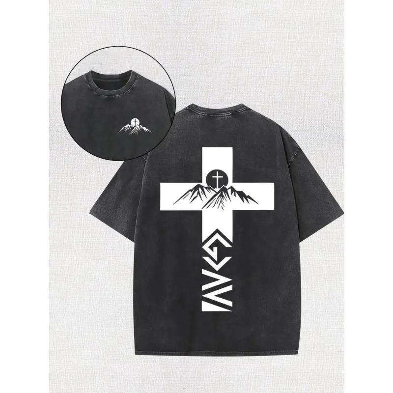 

Men s T-Shirt Vintage Relaxed Fit Short Sleeve Tee with Mountain & River Cross Pattern, Casual Round Neck Shirt Suitable for Summer & Year-Round Wear XL чёрный