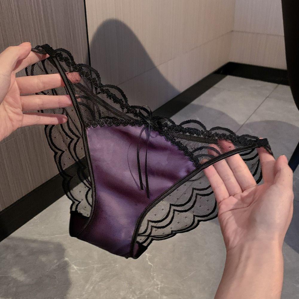 Low Waist Seamless Lace Briefs Transparent Women's Mesh Underpants Lace Flower Panties  Intimates