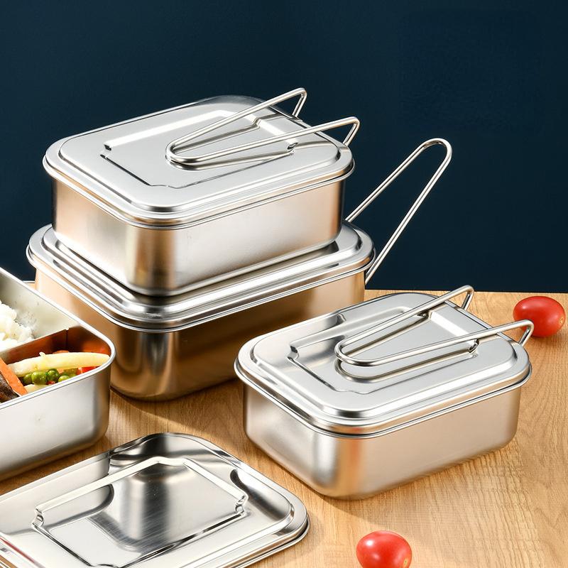 1PC Vintage Stainless Steel Lunch Box Break and Leak Proof Lunch Box Food Grade 304 Stainless Steel Steamed Lunch Box Work Student