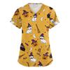 Women's V-Neck Short Sleeve Scrub Top with Pockets, Halloween Print Work Shirt for Clinic and Daily Wear