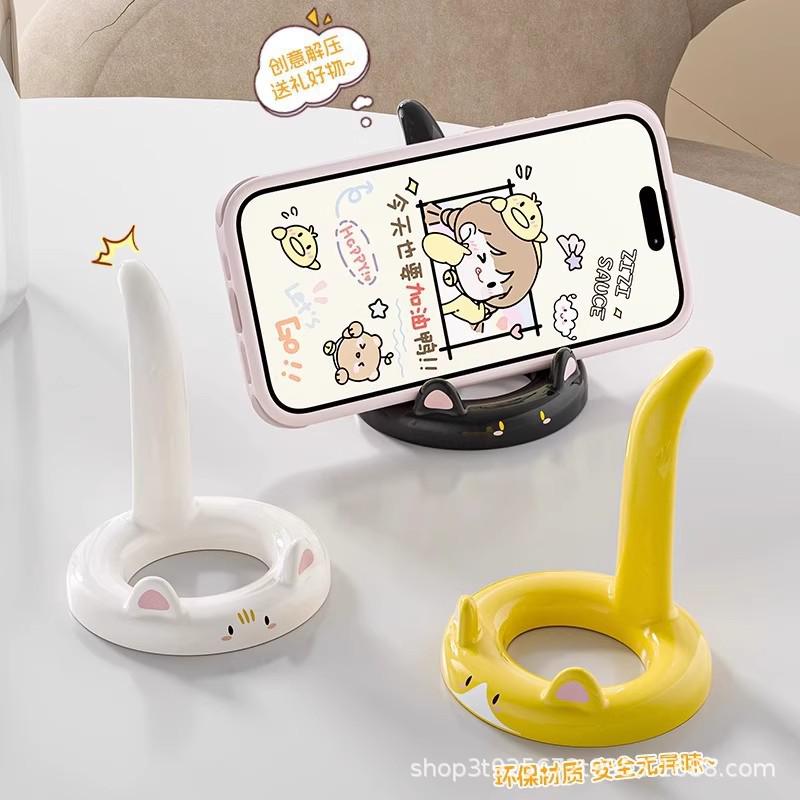 Creative Cute Cat Phone Holder: Cartoon Plastic Stand for Convenient Viewing белый