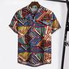 Men Beach Shirt Colorful Geometric Print Short Sleeves Buttons Turn-down Collar Cooling Loose Vintage Ethnic Men Shirt Men Clothes