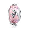 WOSTU 925 Silver Transparent Pink Glass Butterfly Charm Insect Flower Murano Beads Bracelet & Bangle Jewelry Gift
