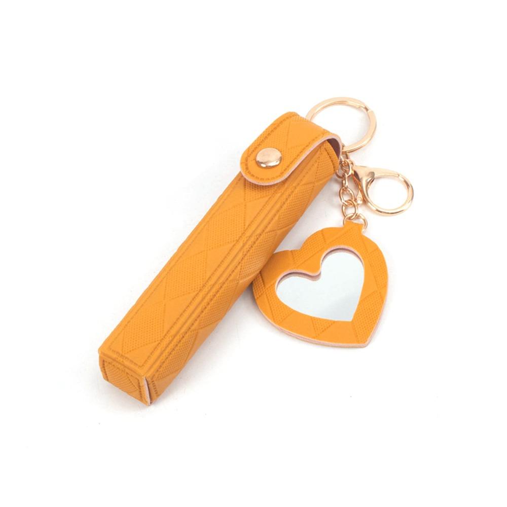Portable Mini Lipstick Bag Keychain with Heart-shaped Mirror Keychain Design Lip Balm Bag PU Leather Lipsticks Protective Cover оранжевый