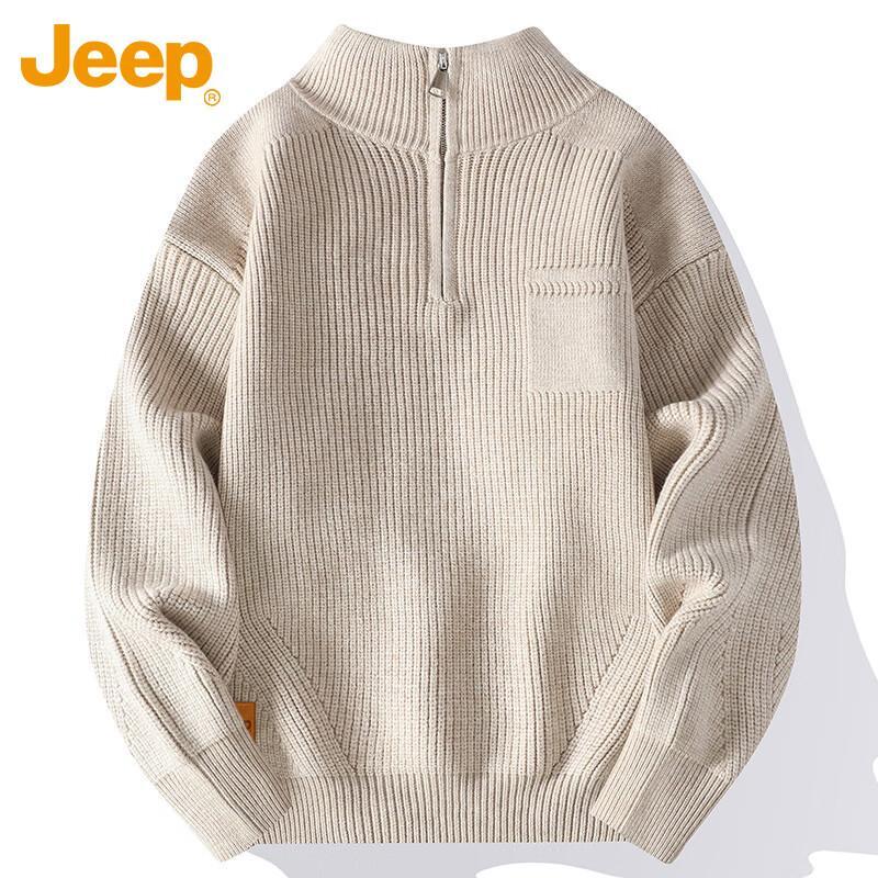 JEEP Men's Thickened Quarter-Zip Pullover Sweater