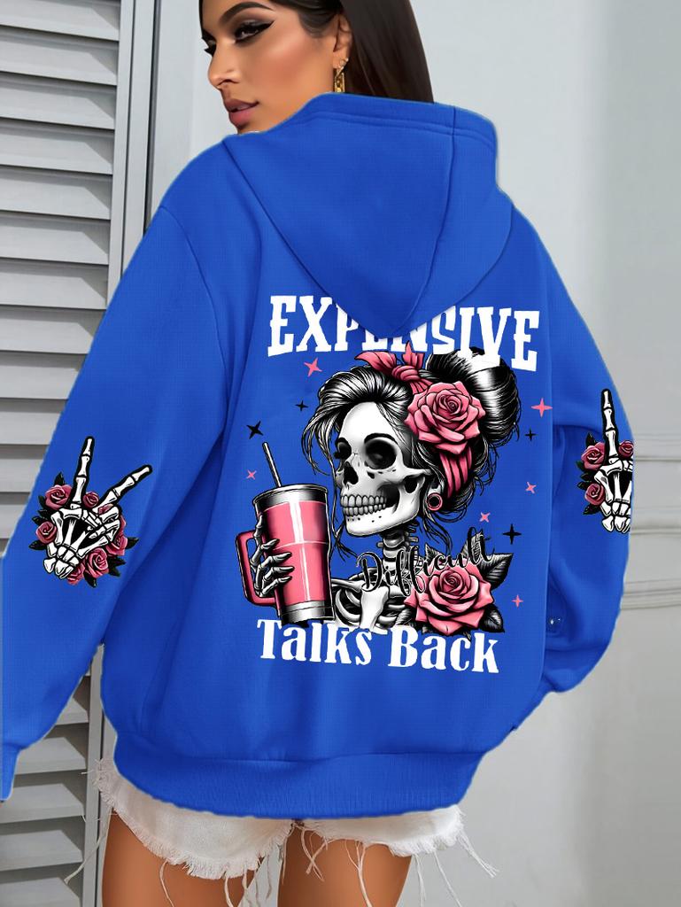 Parla Costoso Stampa Divertente Felpa con Cappuccio da Donna Pullover Larghi Multicolore Pile Autunno Abbigliamento Sportivo Casual con Tasca
