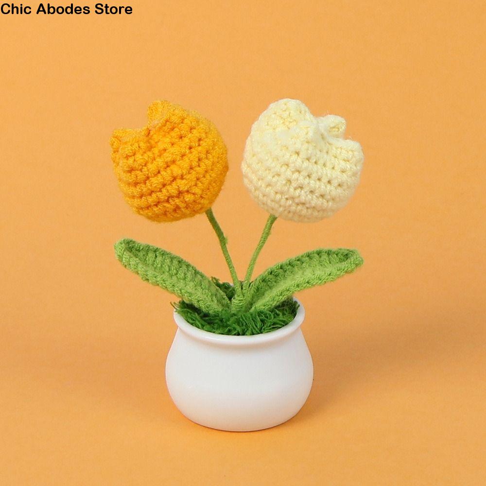 Fertige gehäkelte Tulpenblumen Töpfe Mode DIY Handwerk Tulpe Handgemachte Blumen Mini Handgefertigt Gewebte Blume Topfpflanze