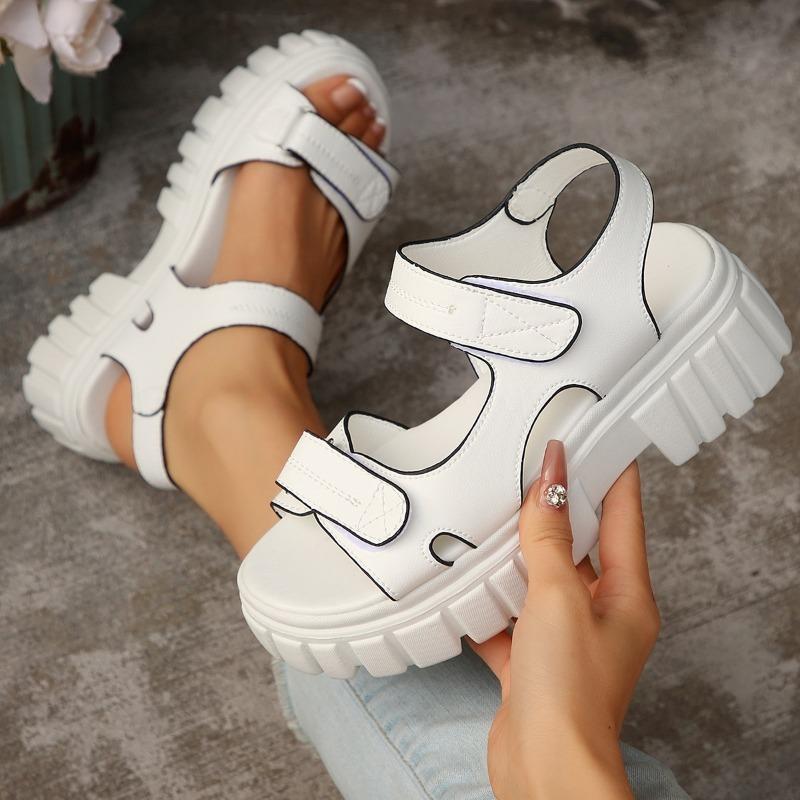 

Женские сандалии-слайды на платформе с застежкой-липучкой и круглым носком 43 белый