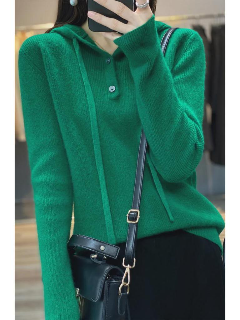 2024 Fall/Winter Women's Loose Fit Thick Hooded Sweater Top