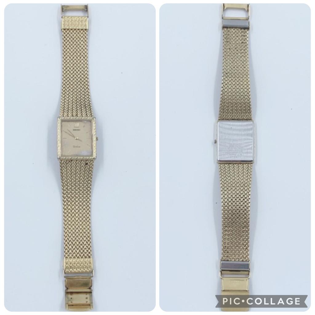 Working Good SEIKO Dolce 9531-5100 Quartz Square Roman Gold Dial Analog Mesh Strap Women's Watch 3-Hand
