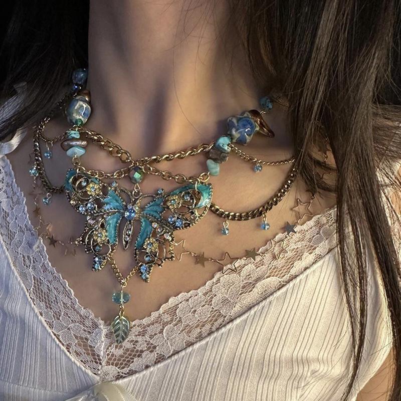 Dainty Butterfly Pendant Multiayer Waist Chain Necklace Elegant Body Chain Party Jewelry Gift