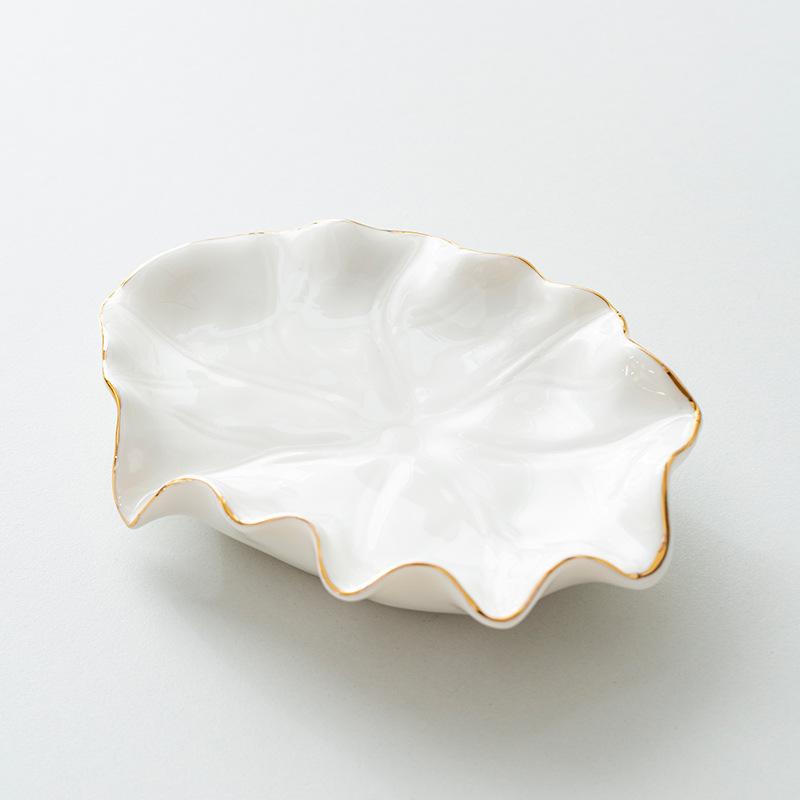 Creative Lotus Leaf Gold-Plated Ceramic Soap Dish Hotel Bathroom Drainage Soap Dish Home Lotus Leaf Soap Dish Tray Home Decor