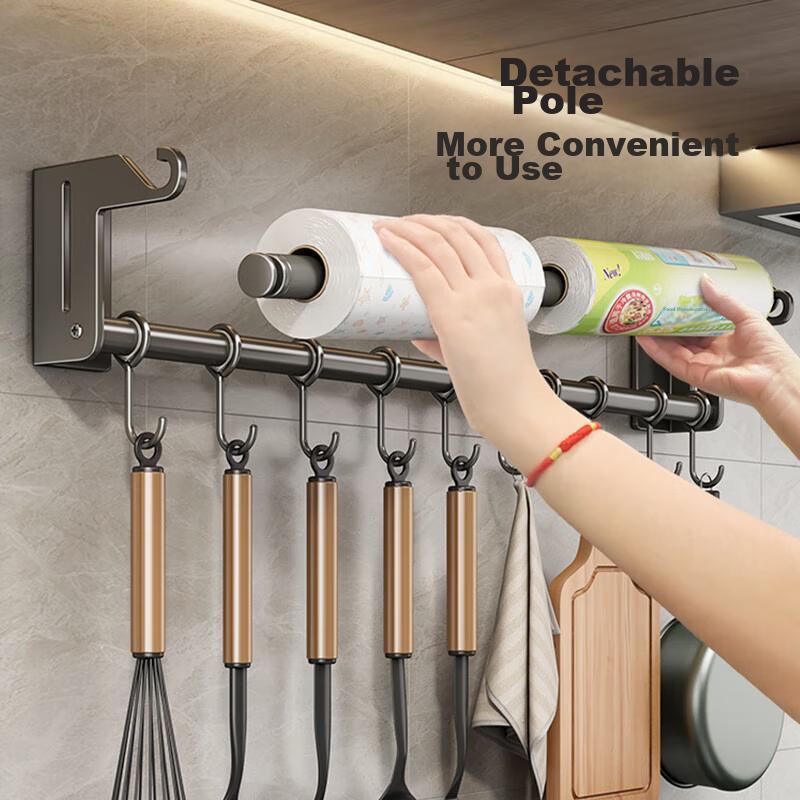 Jiadu Kitchen Hooks, Paper Towel Holder, Spoon And Spatula Rack, Wall-Mounted without Drilling, Storage Shelf, Hanging Rack, Row Hooks, Storage Rod
