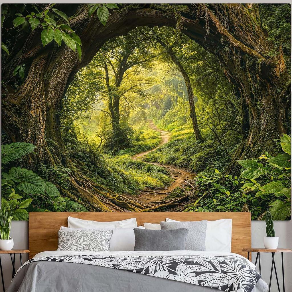 Kanuyee Forest Tapestry Green Landscape Wall Tapestry, Nature Tapestries for Bedroom Ceiling Tapestries Wall Hanging for Bedroom