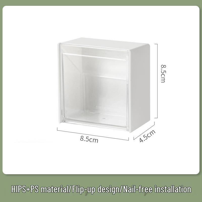 Wall-Mounted Flip-Top Storage Box for Cotton Swabs, Headbands, and Lipstick