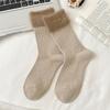 Women's Autumn/Winter Mid-Calf Wool Socks - Color Block Mink Velvet, Plush, Thick, Warm, Retro Stacked Design