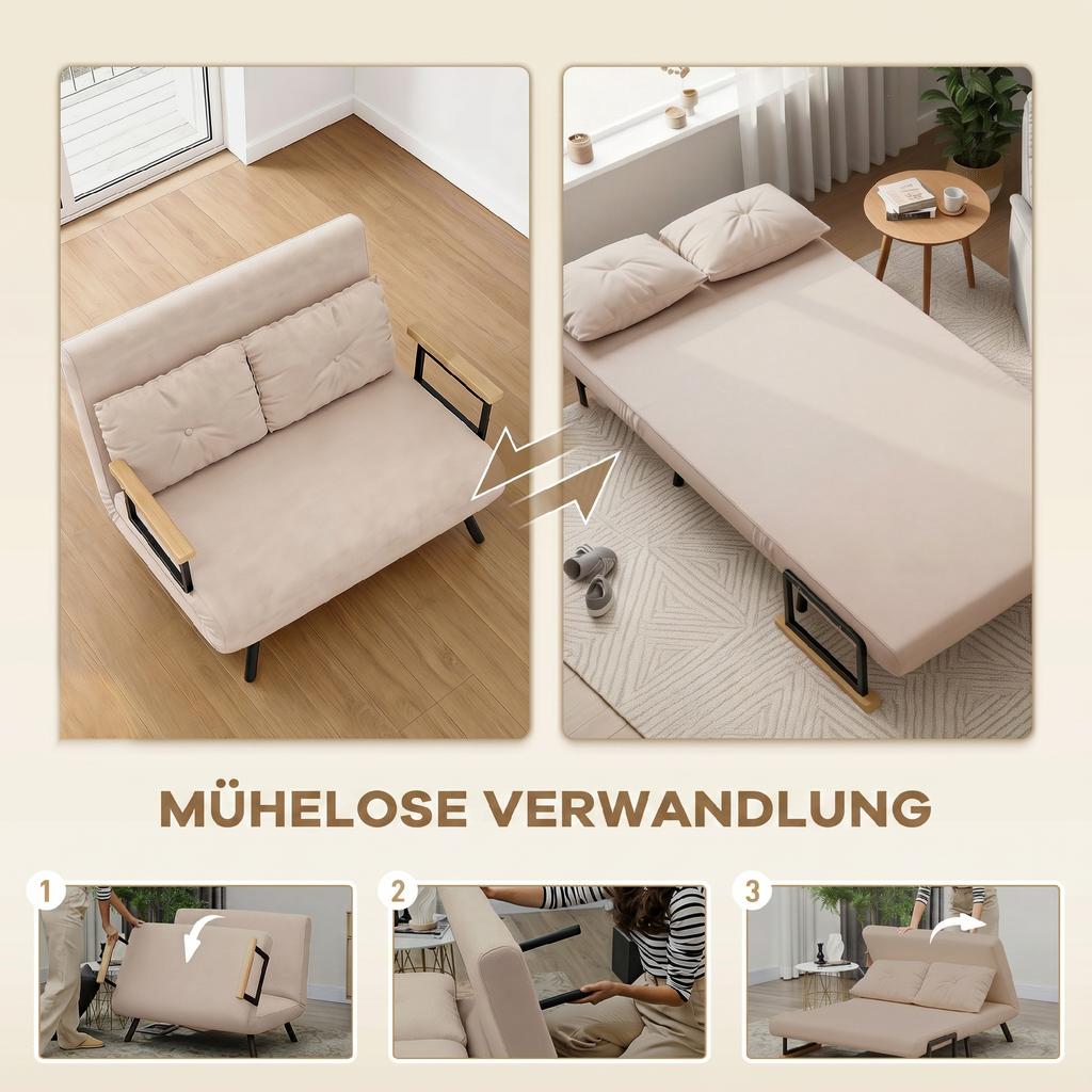 Sleeper Sofa 2-Seater Sofa Velvet Sofa, sleep function, incl. 2 cushions, velvet look, Natural + Beige + Black