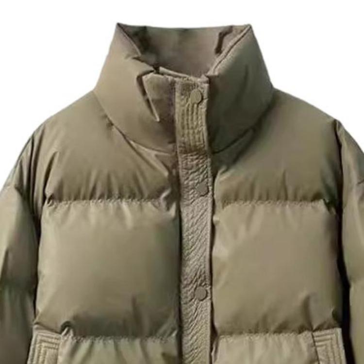 Winter Warm Women Cotton Coat Stand Collar Thickened Lightweight Long Sleeve Solid Color Outwear with Pockets