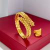 Dubai Gold Color Jewelry Sets For Women Exquisite Leaf Wide Bangle Bracelet & Ring 2 Pcs Set Wedding Bridal Accessories