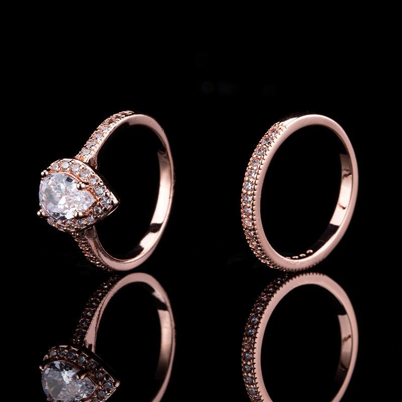 Classic Water Drop-Shaped Zircon Women'S Engagement Ring Light Luxury Inlaid With Diamond Ring Set Jewelry