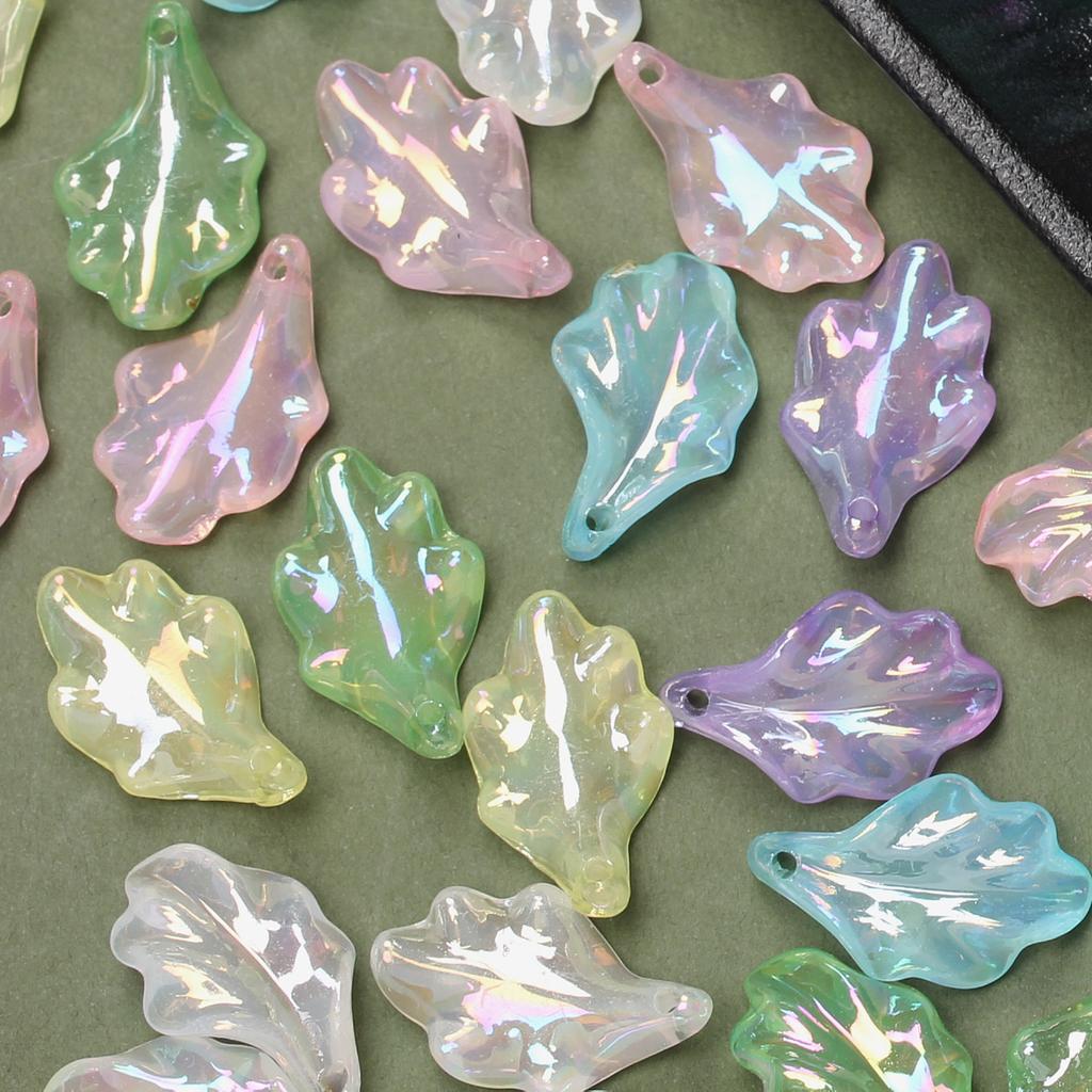 DIY Bracelet Accessories 10Pcs Acrylic Imitation Glaze Pendant Leaves Beads Jewelry Making UV Plated Color Creative