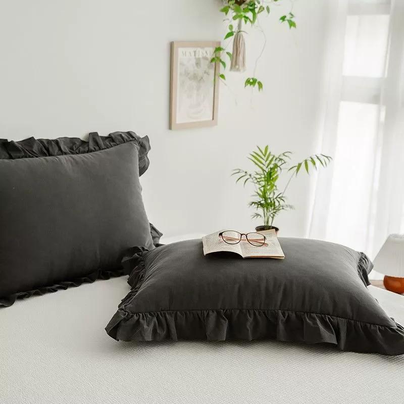 2pcs Body Pillow Cover 100% Cotton Pillowcase Solid Color Ruffle Throw Pillows 45X45CM Soft and Breathable Couch Decoration